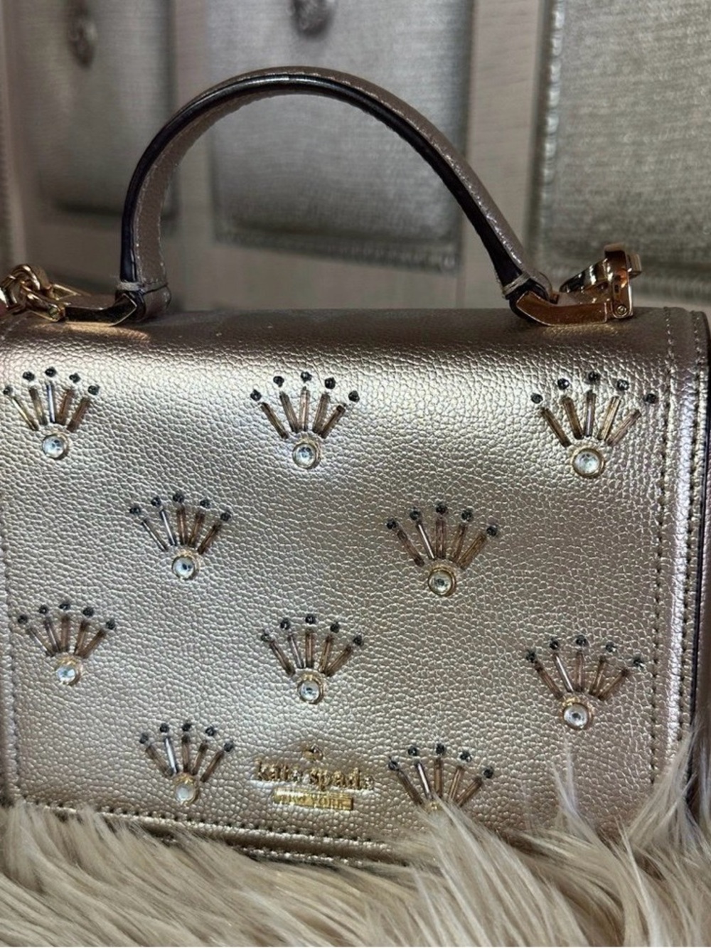 kate spade metallic champagne crossbody bag with gold hardware